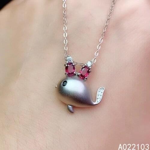KJJEAXCMY fine jewelry 925 Sterling Silver inlaid natural pyrope garnet Girl new popular dolphin ancient Silver Pendant Necklace