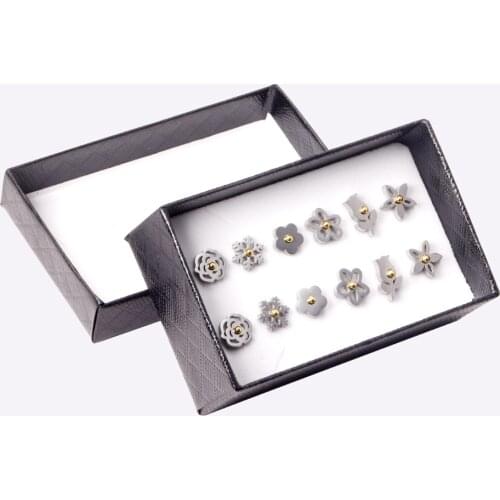 6Pair/Box Flower Earrings 316L Stainless Steel Mix Shape Ear Studs Set Push Back Women/Girl Jewelry For Women Daily Wear