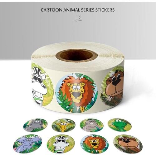 500 PCS Zoo Cartoon Animal Round Cute Stickers Scrapbooking Stickers for School Teacher Reward Kids Rewards Stationery Sticker