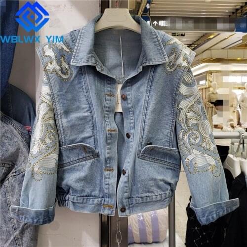 Jeans Jacket Women Fashion Embroidery Hot drilling Denim Jacket Streetwear Loose Casual Jeans Coat Women Harajuku Shorts Jackets