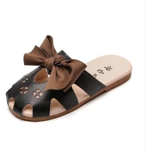 Summer Korean Children Girls Beach Slippers Non-slip Girl Baotou bowknot Hollow Out Size EU26-35