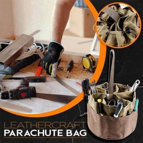 Multi-Purpose Leather Craft Parachute Bag Multi-Pocket Gardening Tool Storage Bag Round Oxford Cloth Drawstring Handbag