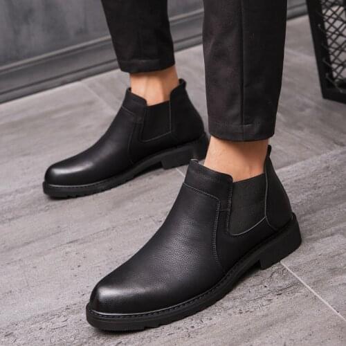 Mens shoes original mens leisure business office formal dress cowhide boots sliding platform shoes black Chelsea boots обувь 1