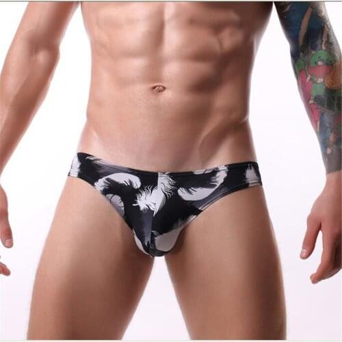 New mens underwear sexy U convex printing large size ice silk briefs comfortable breathable elastic high quality underwear male