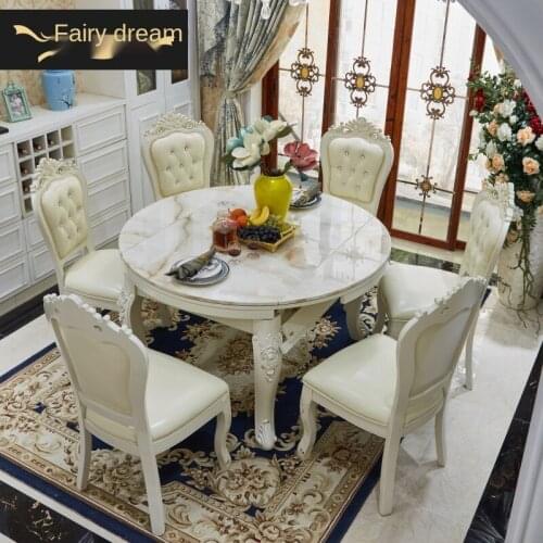 European style dining table and chair combination small household solid wood telescopic dining table multi functional folding