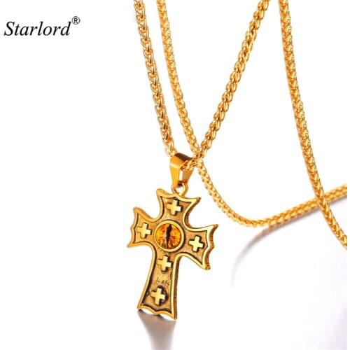Latin Cross Eye of Sauron Pendant Necklace Gold/Stainless Steel Evil Eye Jewelry Retro Cross Christianity Symbol Jewelry GP3245