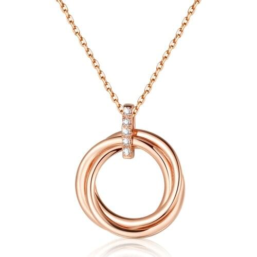 Real 925 Sterling Silver Three Circle Necklace,Rose Gold Pendant with 5A Zircon, Allergen-free, 40+5cm Extender Chain