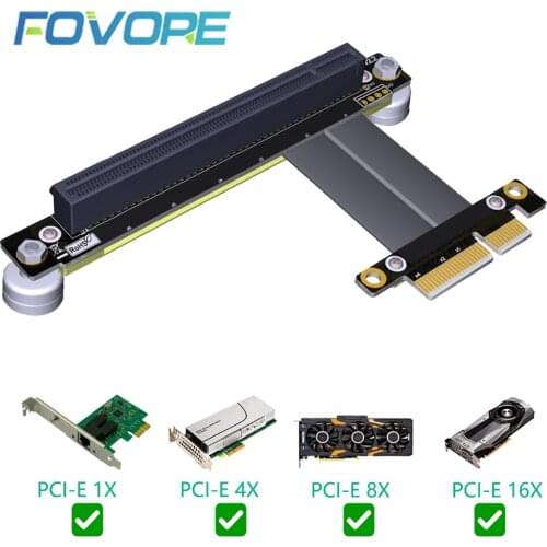 PCIE PCI-E x4 To x16 Slot Riser Card Converter Extender Ribbon Adapter Extension Cable PCI Express 16X 90 Degree +Magnetic Base