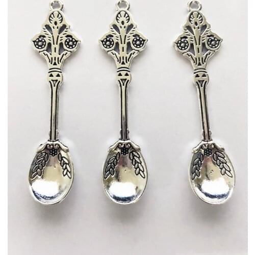 12pcs 63x16mm Spoon Dangle Charms Pendants Antique Silver Tone Jewelry Making DIY Bracelet Necklace Handmade Craft Accessories