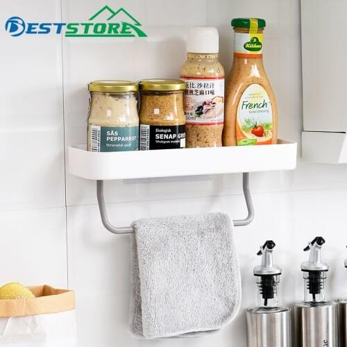 Towel Rack Bathroom Plastic Suction Cup Traceless Holder Shelf Wall Mounted Removable Organizer
