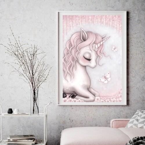 Childrens Room Poster Wall Art Cartoon Pony Canvas Painting Pink Photo Interior Kindergarten Nursery Kids Room Decor Pictures
