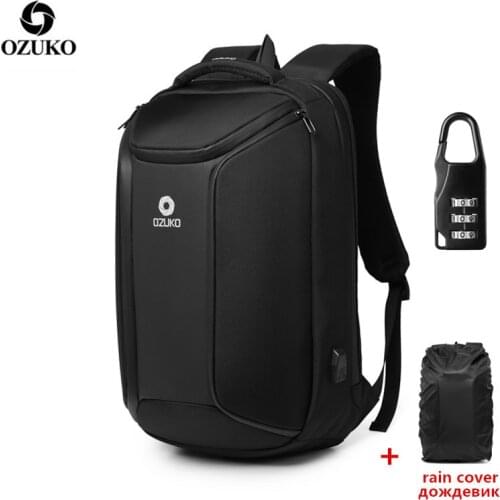 OZUKO Men Backpack With Rain Cover Large Capacity 15.6 inch Laptop Backpack Waterproof Backpacks USB Charging Male Travel Bag