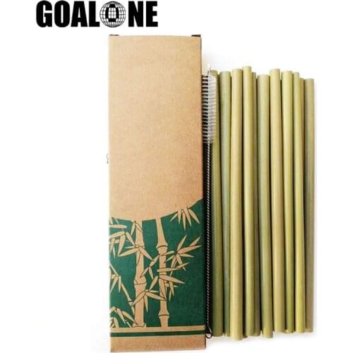 GOALONE 10Pcs/Set Natural Bamboo Straw Reusable Drinking Straws with Cleaner Brush and Case Organic Bamboo Straw Set Bar Tools