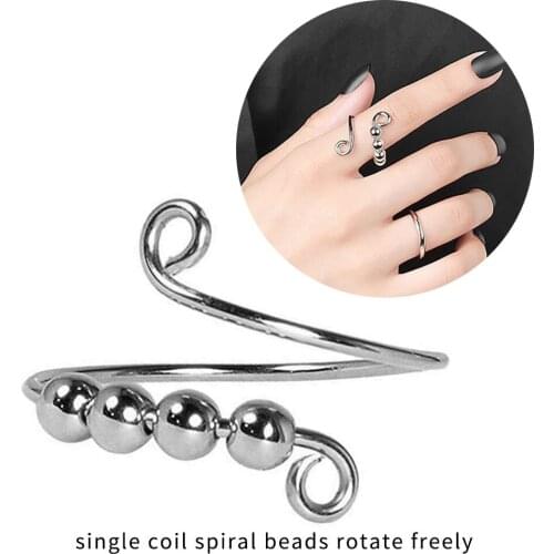 Single Coil Spiral Beads Rings Rotate Freely Anti Stress Anxiety Fidget Spinning Adjustable Knitting Crochet Rings Toy for Girl