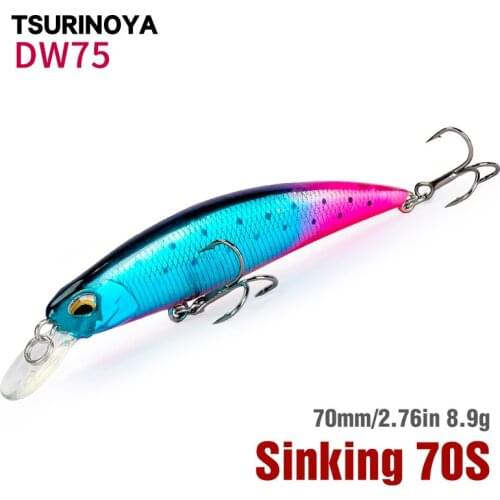 TSURINOYA Sinking Minnow Fishing Lure DW75 Artificial Bait 70S 70mm 8.9g Bass Trout Fishing Lure Hard Bait For Freshwater