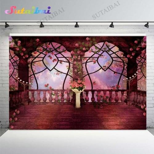 Wedding Backdrop Decorations Party Supplies Castle Arch Window Flowers Vine Photography Studio Booth Vinyl Photo Background