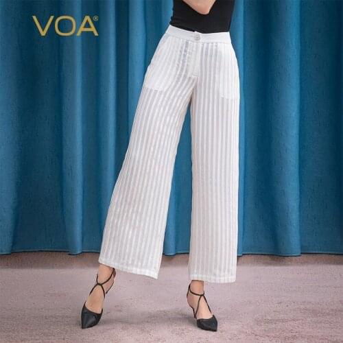 VOA Silk 22 M/m Jacquard Ivory in the Waist Side Pocket Crimp Contrast Needle Breathable Skin Wide Leg Pants KE97