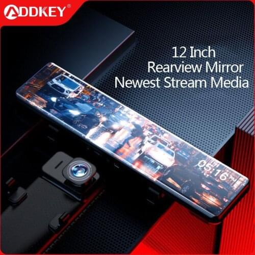 ADDKEY Car DVR 12 Inch Touch IPS RearView Mirror Dual Lens Dashcam Car Camera G-sensor Video Recorder With Rear View Lens