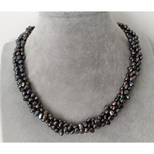 Unique Pearls jewellery Store Black Baroque Freshwater Pearl Necklace 4 Strands 4-6mm Handmade Charming Women Gift Jewelry