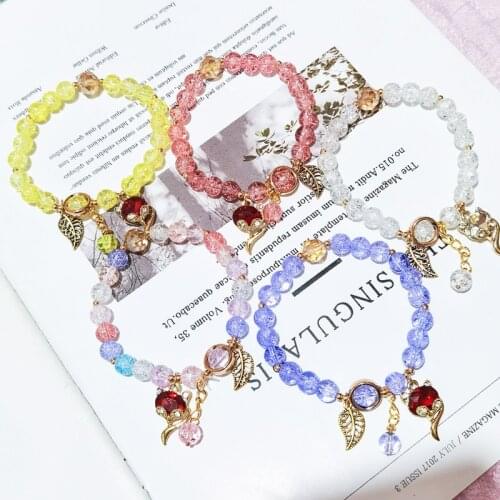 2021 Style popcorn crystal bracelets womens red Crystal Fox leaf pendant Crystal crack glass bead bracelet for women Jewelry