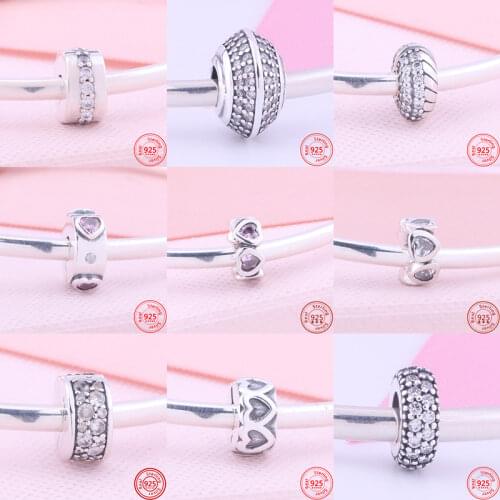 2021 Bow Heart and Heart Connected Zirconia DIY Clip Beads Fit Original Pandora Charms Silver 925 Bracelet Women Jewelry Making