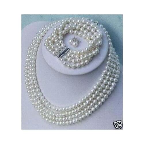 4 row Noblest white pearl necklace bracelet Pendants Free shipping