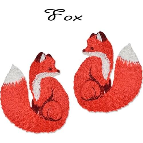 AHYONNIEX Brand Iron On Embroidered Cute Fox Patches Clothes Bags DIY Applique Embroidery Parches Iron Patch for Clothes