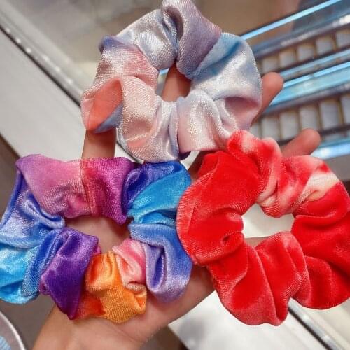 100% Cotton Tie Dye Velvet Scrunchies Soft Elastic Hair Rubber Bands Gradient Color Hair Ring Ties Women Girls Hair Accessories