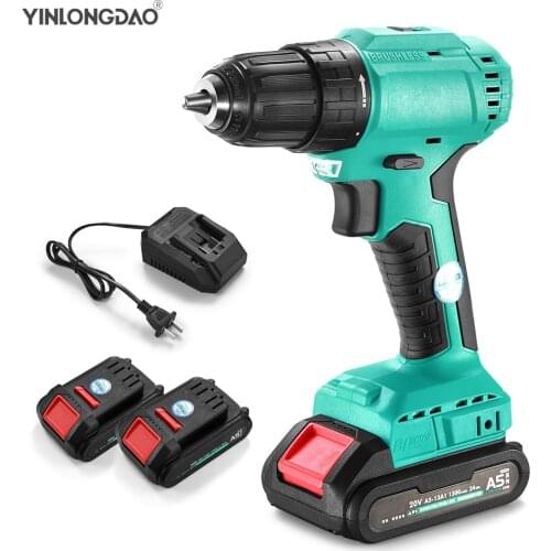 YINLONGDAO 18V 20V 21V Brushless Electric Drill Impact Cordless Screwdriver Cordless Drill Impact Power Tools Electric Drill