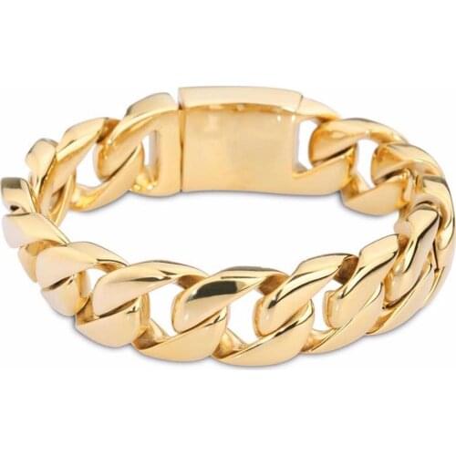 High Quality Male Gold 316L Stainless Steel Curb Cuban Link Chain Bracelet Mens Fashion Bracelet Jewelry