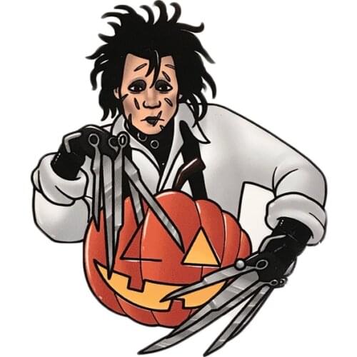 Carver hands pin movie inspired scissor hands adward johnny dep horror man halloween pumpkin badge