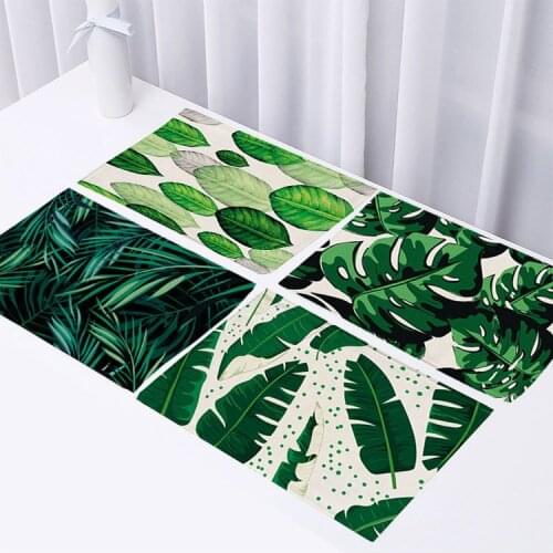 Cotton And Linen Cloth Art Heat Insulation Western Placemat Green Leaf Printing Home Daily Western Placemat Practical