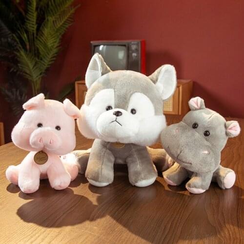 15/20/30cm 10 Styles Cartoon Frog Elephant Husky Pig Tiger Plush Toys Stuffed Soft Shake Head Animal Dolls for Birthday Decor