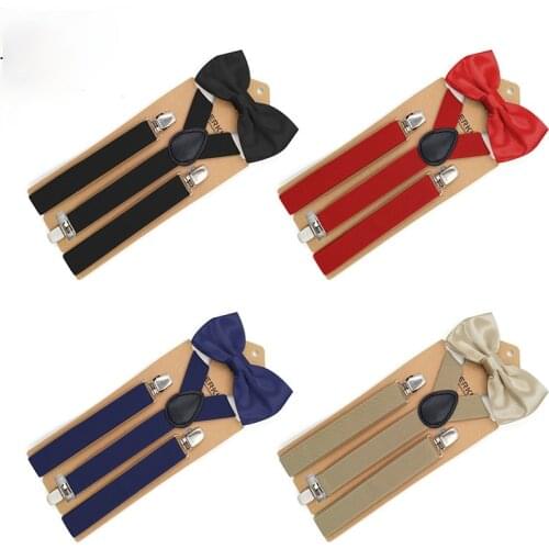Polyester Suspenders Tie Set Woman Mens Suspenders Butterfly Clip-on Y-Back Braces Elastic Women Adjustable Soild Color