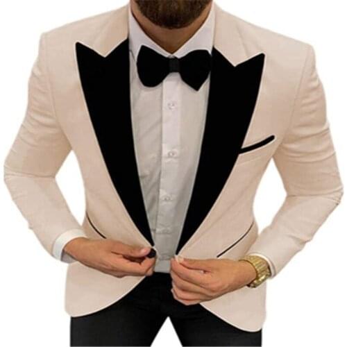 Champagne Suits Men Notch Lapel Costume Custom Made Slim Fits Social Blazer Wedding Groom Best Man Prom Suits Jacket+Black Pants