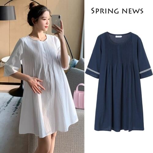Cotton Linen Maternity Beautiful Dress Half Sleeve Pleated Pregnancy Dresses Casual Beach Clothes For Pregnancy Spring Summer
