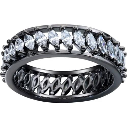 Hainon Round Black Gold Color Fashion Finger Rings New Micro Paved Clear cz Zircon Wedding Engagement Ring for women