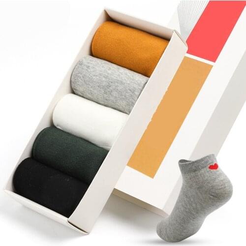 5 Pairs/ Lot Summer Boat Sock Woman Heel Love Solid Color Cotton Cute Kawaii Trend Original Design Funny Women Short Socks Set