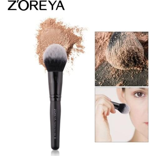 Hot Selling ZOREYA White Head Black Background Artificial Fiber Powder Brush Black Wooden Handle Makeup Cosmetic Gift for Women