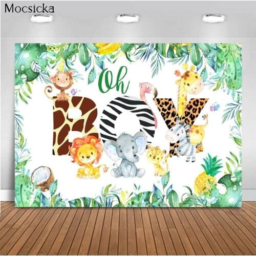Mocsicka Wild Animal Background Animal Party Photo Background Decoration Green Safari First Birthday Photography Banner