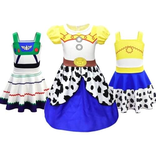 MUABABY Girls Toy Jessie Fancy Dress Up Summer Off Shoulder Buzz Lightyear Casual Clothes Halloween Party Princess Costume