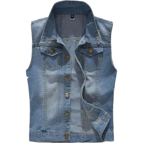 Men Denim Waistcoat Ripped Jacket Men Denim Vests Jeans Waistcoat Men Sleeveless Cowboy Jacket Plus Size 5XL 6XL