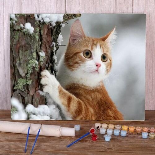 Cat Winter Animal Paint By Numbers Complete Kit Acrylic Paints 40*50 Painting On Canvas Home Decoration For Handiwork