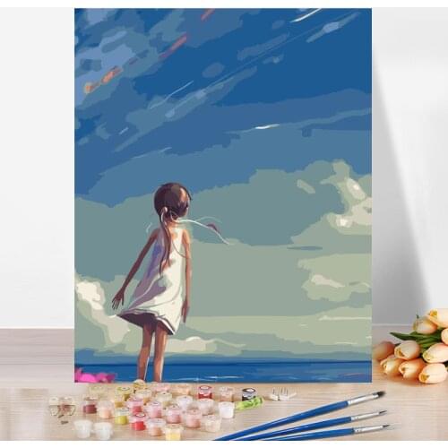 Diy Paint By Number Kit For Adults Kids Abstract Sky Painting Color Decorate The Living Room Dining Room 40x50cm Plank Frame