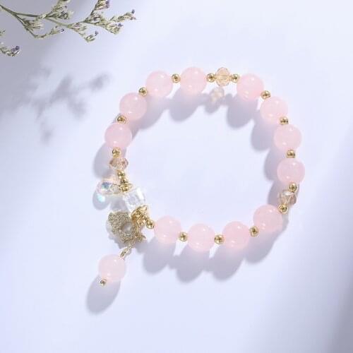 [Gentle]Natural pink crystal bracelet luck in love lucky little golden pig bangles INS niche design sense birthday gift jewelry