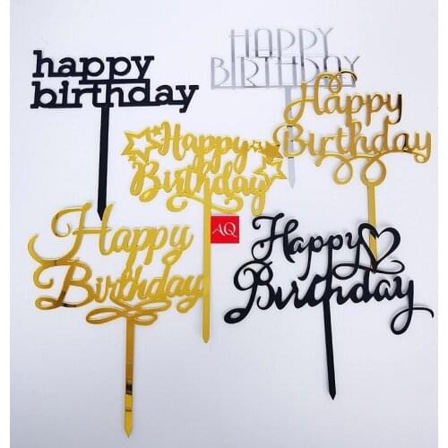 New Acrylic Happy Birthday Wedding Anniversary Cake Topper Wedding Decorations Party Dessert for Babyshower Baking supplies