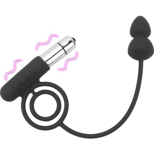 OLO Vibrating Penis Ring Silicone Double Cock Ring Anal Butt Plug Climax Male Prostate Massager Penis Delay Ejaculation