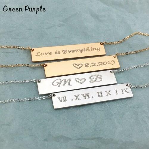 925 Silver Bar Necklace Handmade Letter Jewelry Name Chocker initial Pendants Boho Kolye Necklace for Women