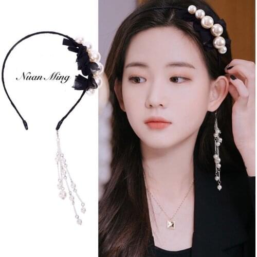Fake earrings hair hoop female tassels Korean wild go out imitation pearls detachable headbands Sen super fairy hairpin headwear