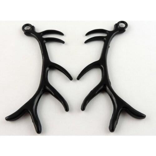 10 pcs Personality Vintage Retro Zinc Alloy Black Deer Antler Pendant Gothic Jewelry Making Necklace Accessories 60*26*3mm 38815
